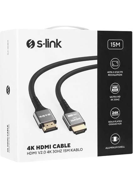S-Link SLX-HD4K15 15 Metre 4K 30Hz Metal Uçlu HDMI Kablo (V2.0 Uyumlu) fiyatları