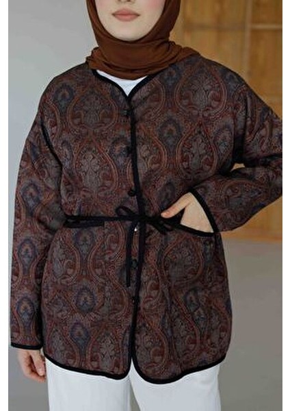 Etnik Desenli Ceket Bordo-Kahve fırsatları