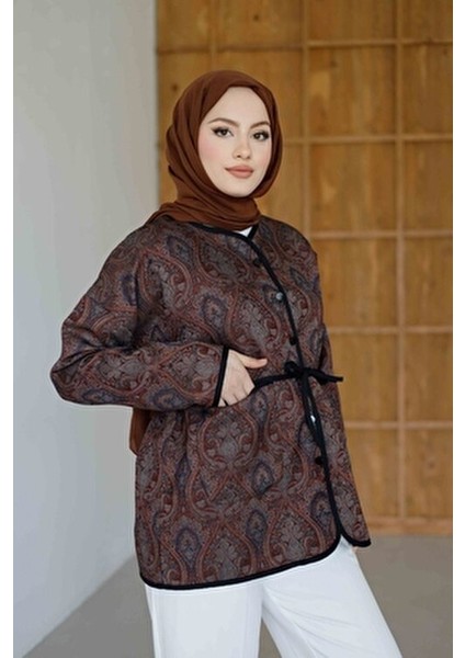 Etnik Desenli Ceket Bordo-Kahve indirimleri