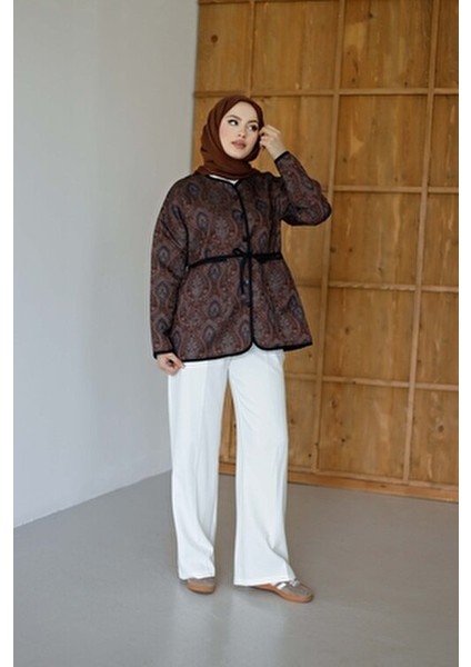 Etnik Desenli Ceket Bordo-Kahve
