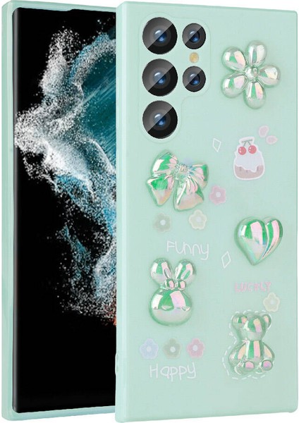 Galaxy S23 Ultra Kılıf Kabartma Figürlü Parlak N7TH Toys Silikon Kapak-Açık Yeşil