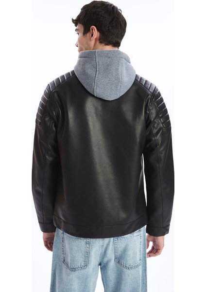 Yeni Sezon Slim Fit Kapüşonlu Erkek Deri Görünümlü Ceket indirimleri