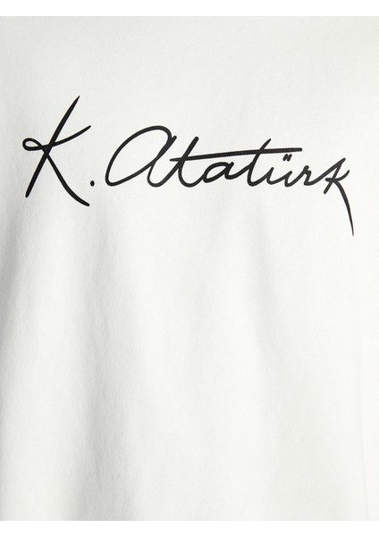 Yeni Sezon Bisiklet Yaka Uzun Kollu Atatürk Imzası Baskılı Erkek Kalın Sweatshirt indirimleri