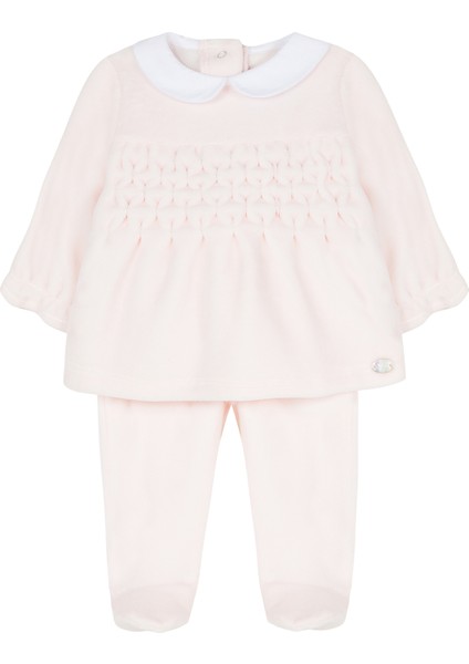 Açık Pembe Kadife Uzun Kollu Bluz ve Pantolon Kız Bebek 2'li Set fiyatları