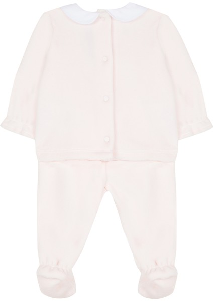 Açık Pembe Kadife Uzun Kollu Bluz ve Pantolon Kız Bebek 2'li Set modelleri
