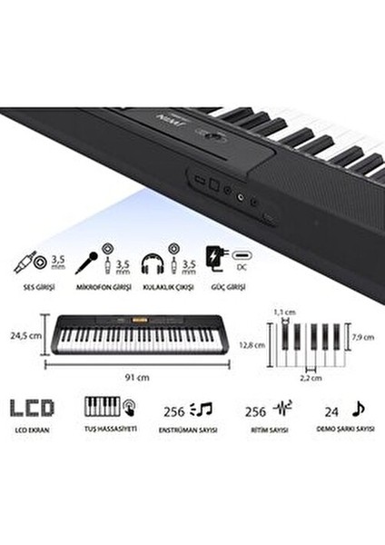 JTK-3500 61 Tuş Hassasiyetli 5 Oktav Org Seti - Siyah fiyatları