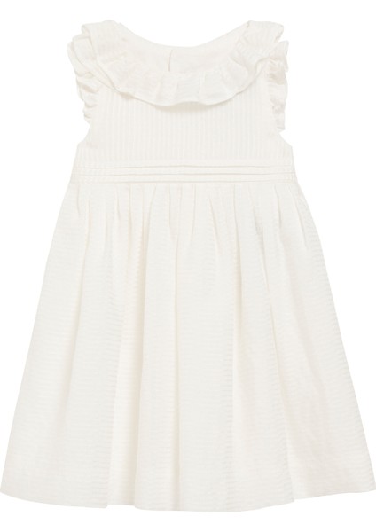 Ekru Kısa Kollu Kız Bebek Elbise