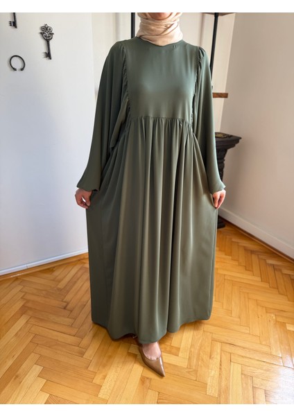 Haki Balon Kollu Oversize Elbise 5096 indirimleri