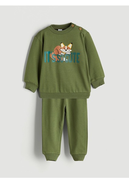 Yeni Sezon Baskılı Erkek Bebek Sweatshirt ve Eşofman Alt 2'li