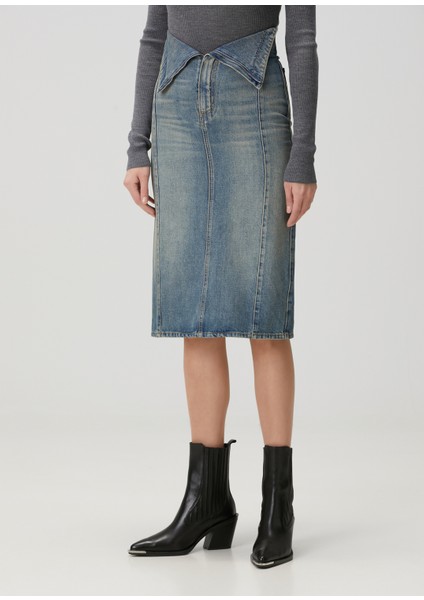 Mavi Midi Denim Etek modelleri