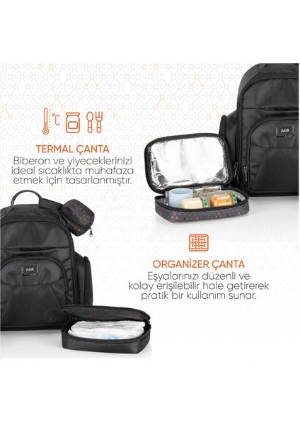 Siyah Çok Fonksiyonlu Anne Baba ve Bebek Bakım Sırt Çantası modelleri