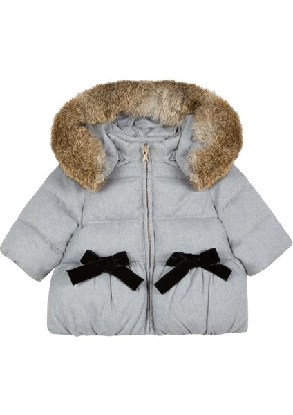 Gri Kapüşonlu Kız Bebek Doudoune Mont