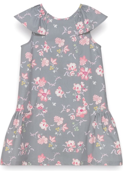Renkli Çiçek Desenli Kısa Kollu Kız Çocuk Elbise
