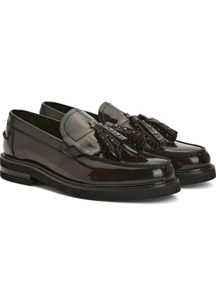 Bordo Püsküllü Kadın Deri Loafer fiyatları