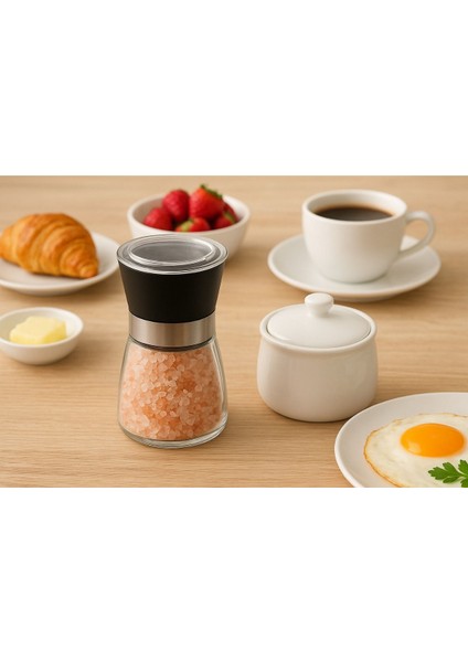 Baharat Öğütücüsü, Cam Gövdeli Kapaklı 10 cm 2 Adet, Siyah Beyaz Tuz Karabiber Değirmeni fırsatları