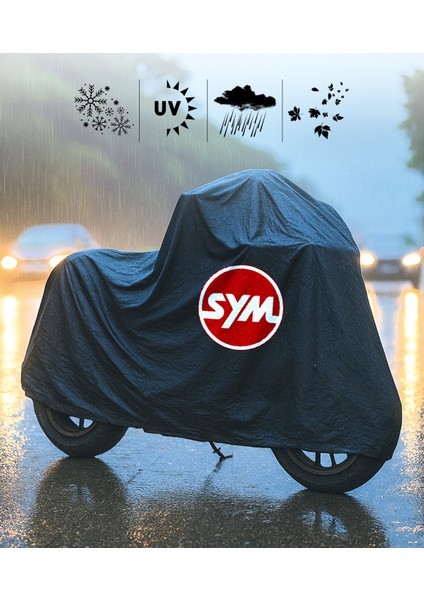 Sym Fiddle Iı 50 Motor Branda Siyah Su Geçirmez Logolu Motosiklet Brandası