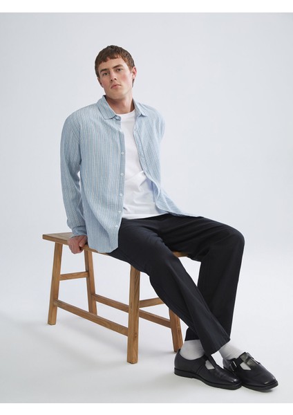 Yeni Sezon Regular Fit Çizgili Erkek Gömlek