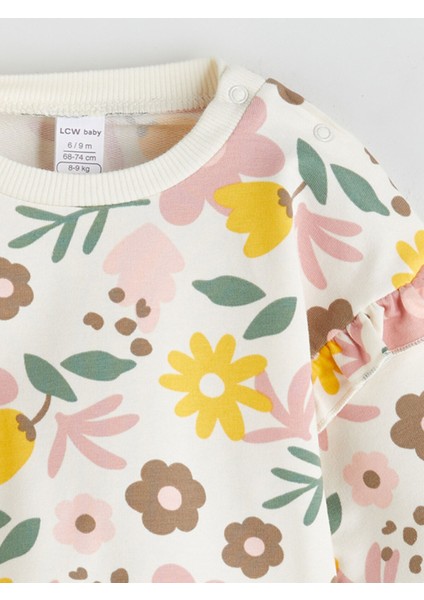 Yeni Sezon Bisiklet Yaka Çiçekli Kız Bebek Sweatshirt ve Tayt 2'li modelleri