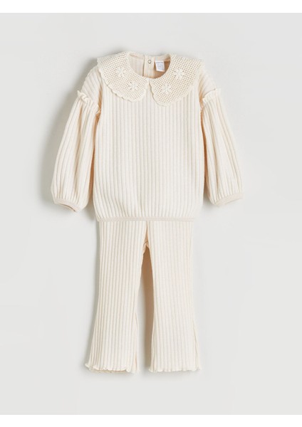 Yeni Sezon Bebe Yaka Kız Bebek Sweatshirt ve Tayt Pantolon 2'li