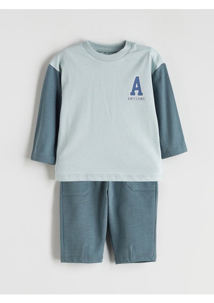 Yeni Sezon Bisiklet Yaka Erkek Bebek Tişört ve Pantolon 2'li