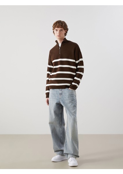 Yeni Sezon Dik Yaka Uzun Kollu Çizgili Erkek Triko Kazak fiyatları