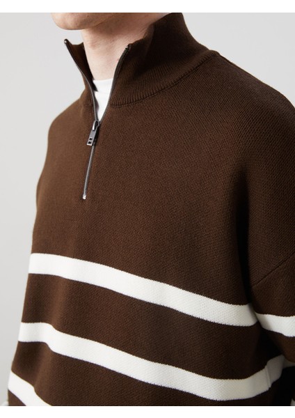 Yeni Sezon Dik Yaka Uzun Kollu Çizgili Erkek Triko Kazak modelleri