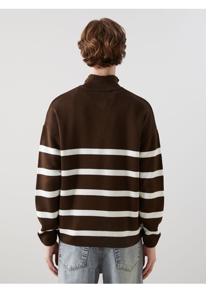 Yeni Sezon Dik Yaka Uzun Kollu Çizgili Erkek Triko Kazak fırsatları