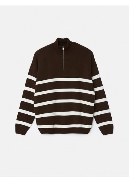 Yeni Sezon Dik Yaka Uzun Kollu Çizgili Erkek Triko Kazak indirimleri