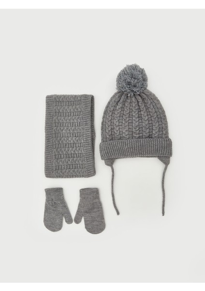 Yeni Sezon Ponponlu Erkek Bebek Atkı Bere ve Eldiven Takım