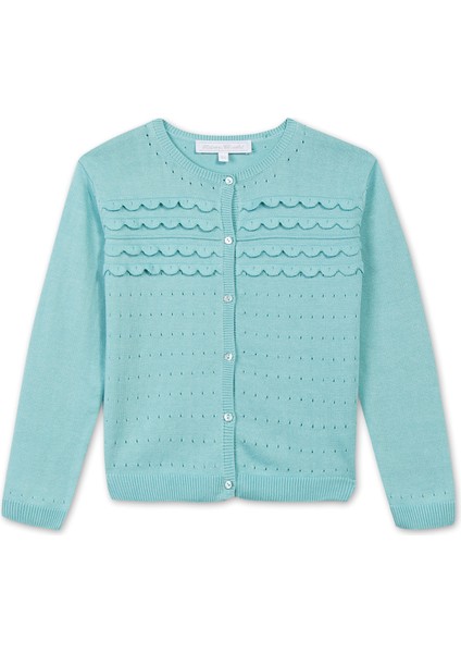 Yeşil Ajurlu Kız Çocuk Coton Hırka