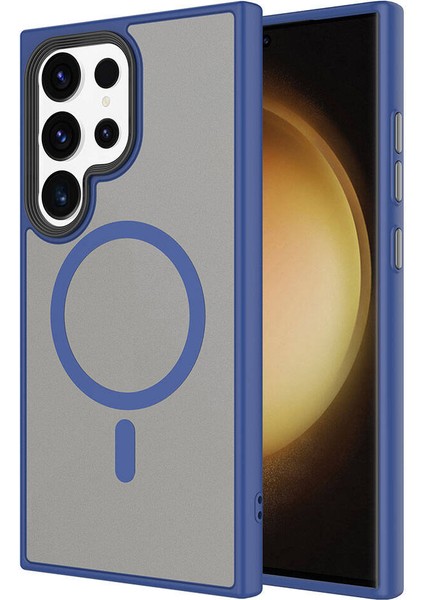 Galaxy S24 Ultra Kılıf Sert Pc Arka Yüzey Wireless Şarj Özellikli N7TH Flet Magsafe Kapak-Lacivert