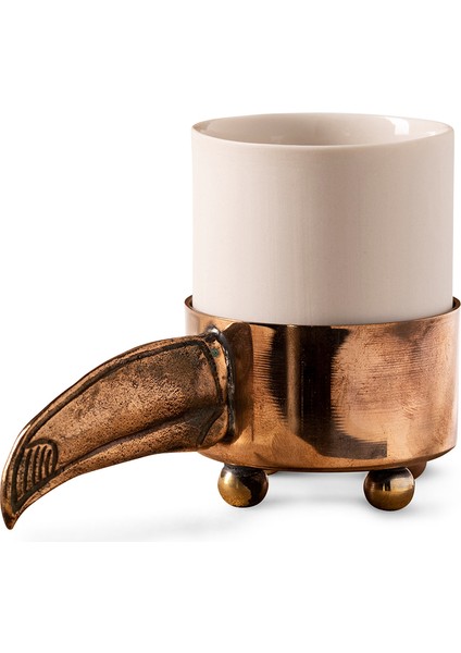 Sarımanok Bronz Beyaz Porselen Espresso Fincanı