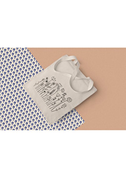 Çiçek Desenli Bez Çanta ve Kalemlik 2’li Avantaj Seti-35*40 cm