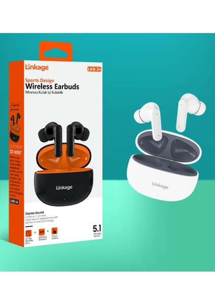 Lkb-34 Wireless V5.1 Spor Tasarımlı Kablosuz Kulak Içi Bluetooth Kulaklık