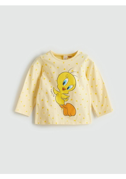 Yeni Sezon Bisiklet Yaka Tweety Baskılı Kız Bebek Pijama Takımı fiyatları