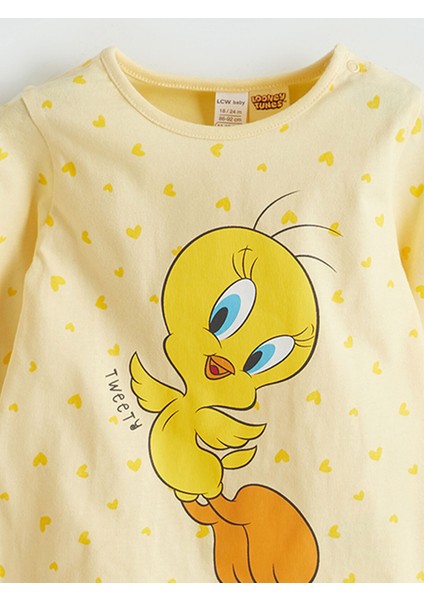 Yeni Sezon Bisiklet Yaka Tweety Baskılı Kız Bebek Pijama Takımı fırsatları