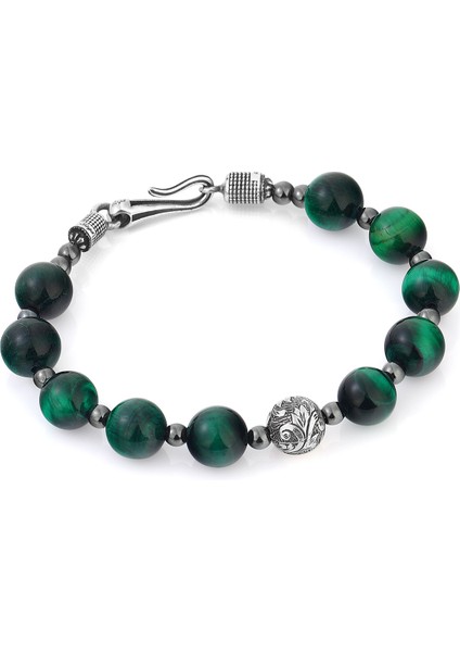 Engraved Yeşil Erkek Gümüş Bileklik