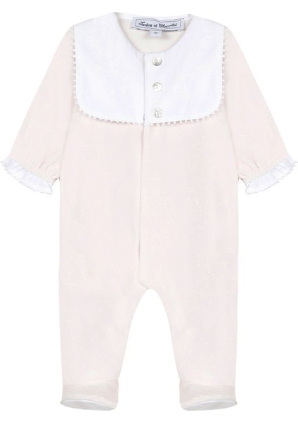 Pembe Kadife Düğme Detaylı Kız Bebek Tulum