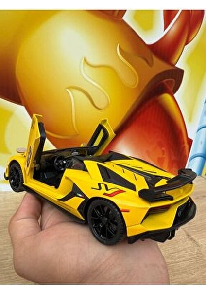 Lamborghini Aventador Svj Diecast Model Araba Sesli Işıklı Kapıları Açılır Lamborgihini Sarı Araba