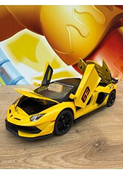 Lamborghini Aventador Svj Diecast Model Araba Sesli Işıklı Kapıları Açılır Lamborgihini Sarı Araba