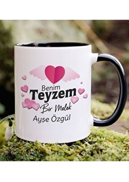 Kişiye Özel Benim Teyzem Bir Melek Tasarımlı Siyah Kupa Bardak, Doğum Günü Hediyesi