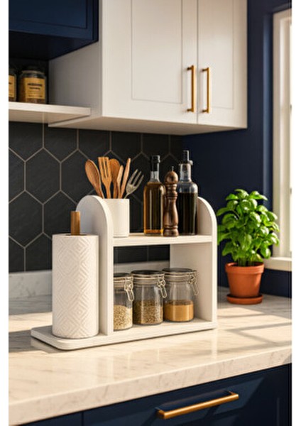 Kağıt Havluluklu Mutfak Rafı – Tezgah Üstü Düzenleyici ve Peçetelik