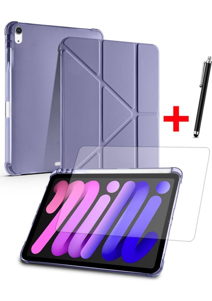 Apple iPad Mini 7 / iPad Mini 6 Uyumlu Uyku Modlu Standlı Akıllı Kılıf Ekran Koruyucu ve Kalem Set