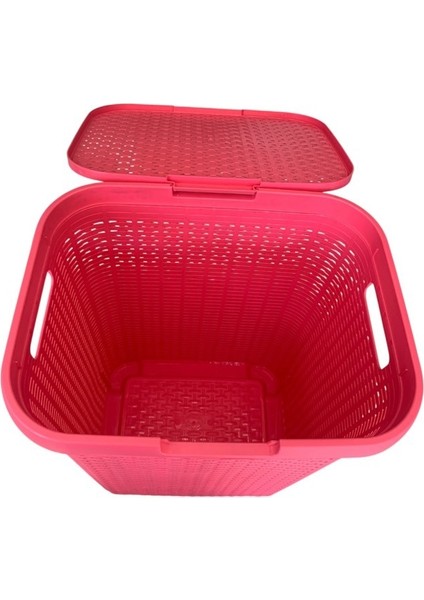 Pembe, Hasır Desenli Kapaklı Çamaşır Sepeti – 55X43X33CM fırsatları