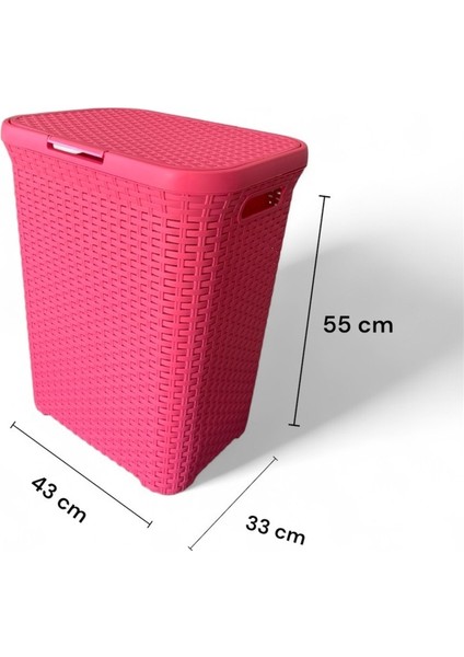 Pembe, Hasır Desenli Kapaklı Çamaşır Sepeti – 55X43X33CM indirimleri