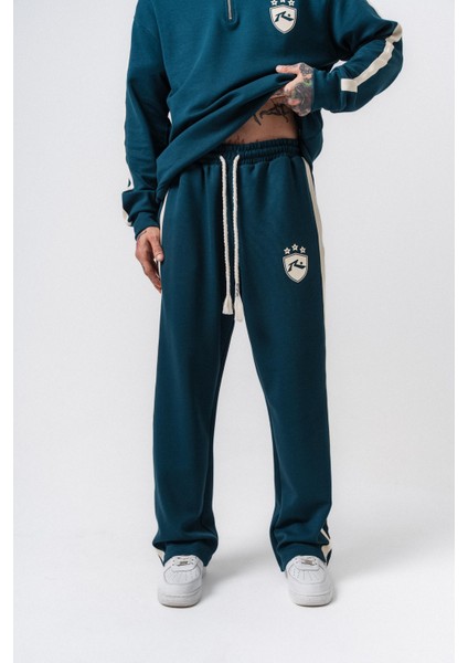 Erkek Şerit Detaylı Modal Baggy Eşofman Altı Zümrüt