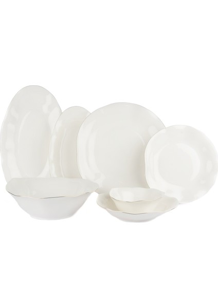 Gold New Wave Beyaz New Bone Porselen 27 Parça 6 Kişilik Yemek Takımı