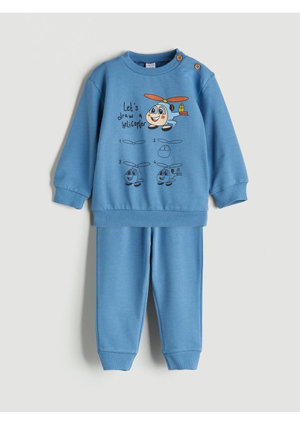 Yeni Sezon Baskılı Erkek Bebek Sweatshirt ve Eşofman Alt 2'li