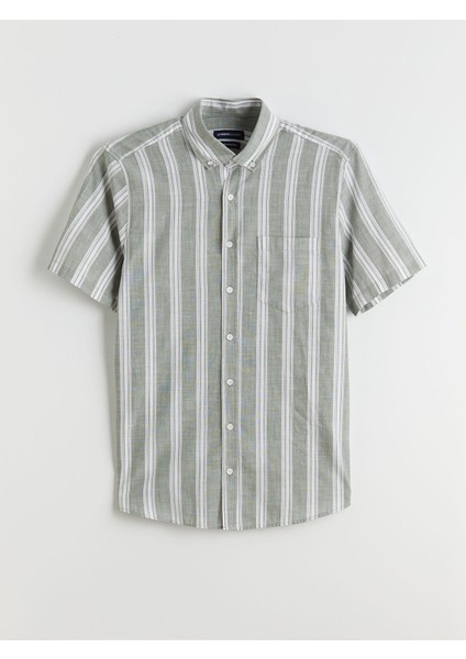 Yeni Sezon Regular Fit Kısa Kollu Çizgili Erkek Gömlek
