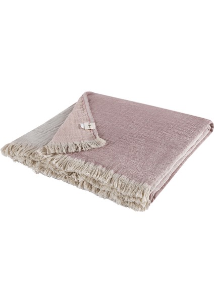 Aurora Pamuk Puslu Mürdüm Saçaklı Koltuk Örtüsü 150X220 cm